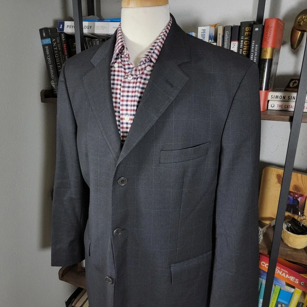 VTG Brooks Brothers 346 Men's Sport Coat Blazer Three Button Gray Plaid Wool 44R